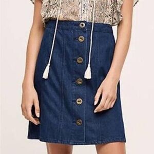 Pilcro and the Letterpress Dark Blue Button-Front Denim Skirt